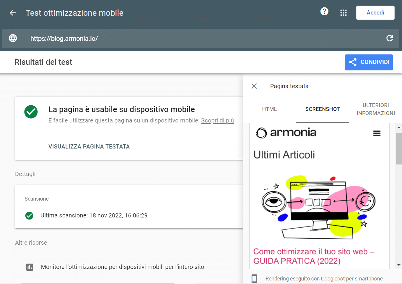 mobile-friendly sito web test google search console